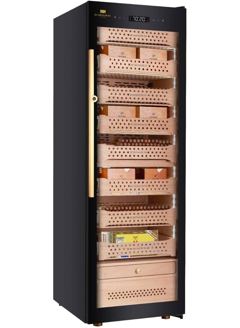 Hemingway B6 Electric Cigar Humidor – 1500 Capacity, Spanish Cedar, Touchscreen, Fingerprint Lock, Ammonia Filter, 16–22°C Temp, 65–75% Humidity, LED Lighting - Image 2